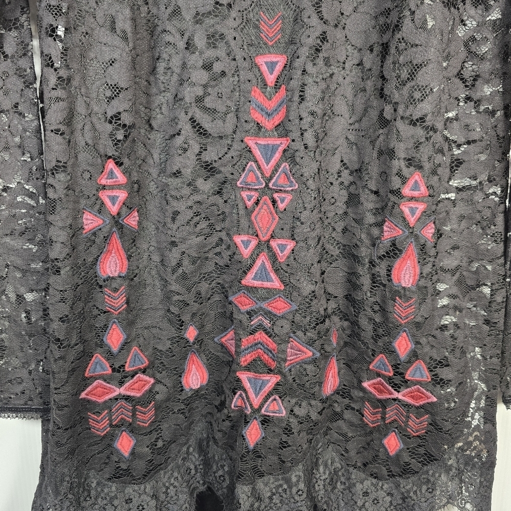 Free People Black Lace Dress with Pink Geometric Patterns Black Slip Under SizeS - Picture 4 of 13